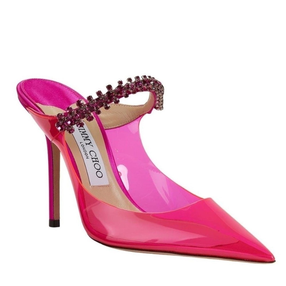Jimmy Choo Hot Pink Plexi Crystal Bing 100mm Pointed Toe Pumps Eu 39
